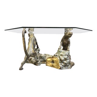 Bronze and Glass Leopard Coffee Table, 1970s For Sale