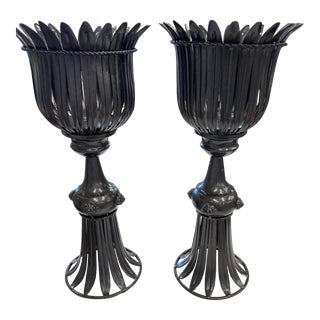 Pair of 1980s Miniature Metal Planters or Candleholders For Sale