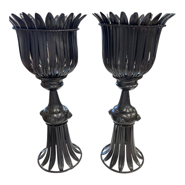 Pair of 1980s Miniature Metal Planters or Candleholders For Sale