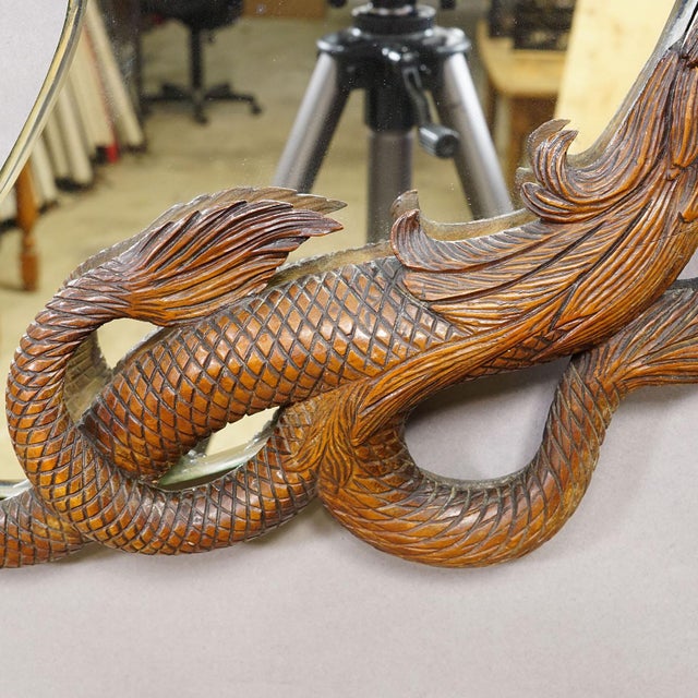 Wood Victorian Mirror With Carved Dragon Attr. To Gabriel Viardot Ca. 1880 For Sale - Image 7 of 8