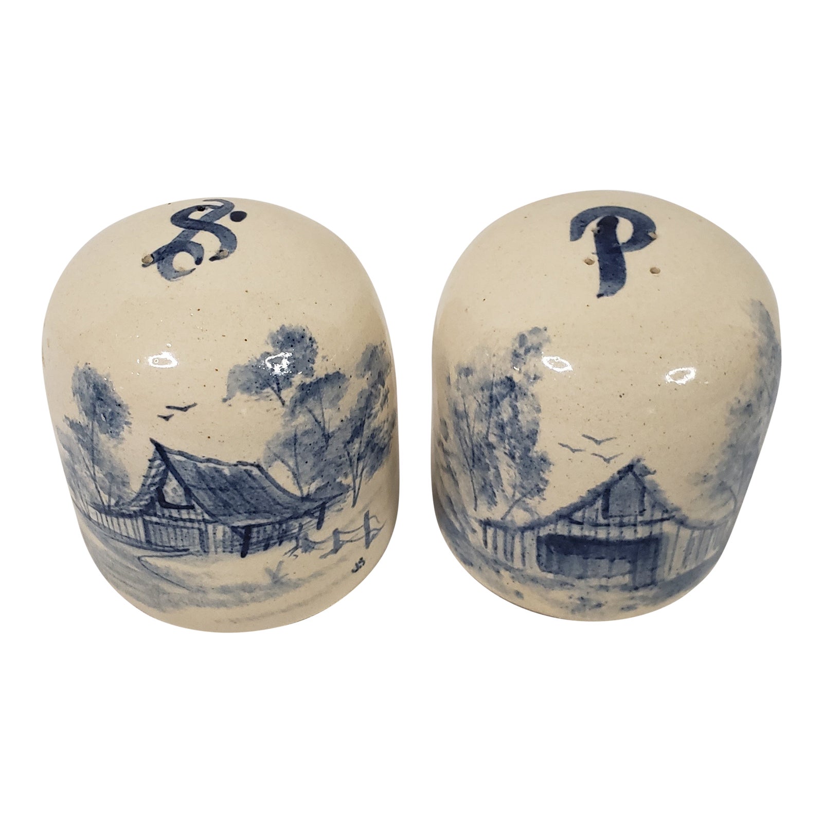 Vintage Paul Storie Pottery Company Salt & Pepper Shakers Blue Barn