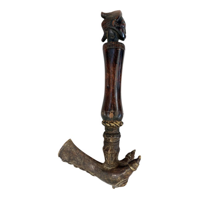 Rare Vintage Senufo Kpa'ana Bronze Ceremonial Figural Axe Côte d'Ivoire 13" H For Sale