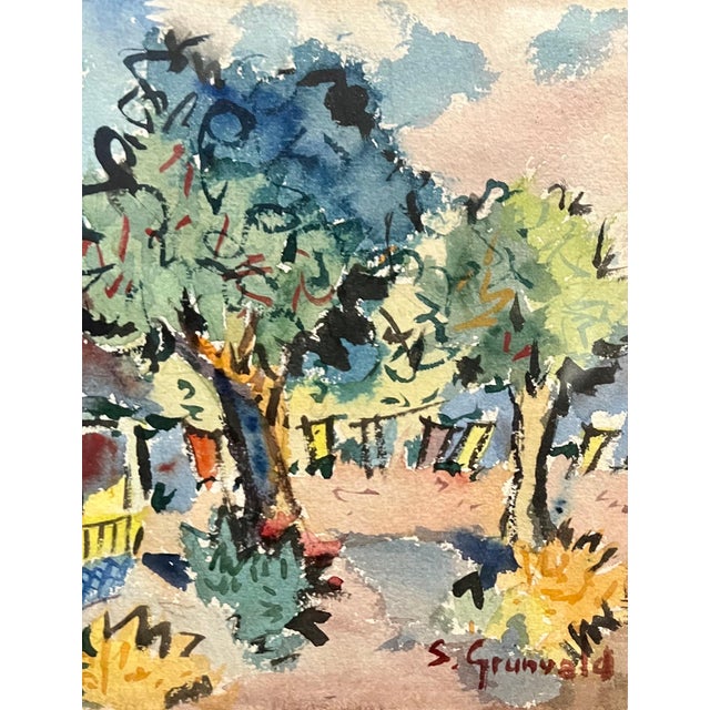 Samuel Grunvald, 1940's Americana WPA Modernist Watercolor Painting Catskill Mountains Bungalow, c.1940s For Sale - Image 4 of 7