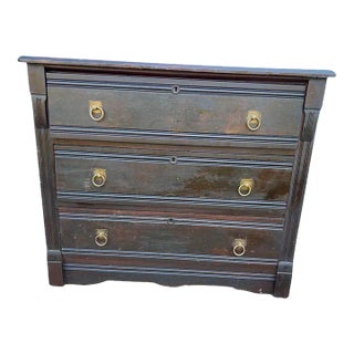 19th Century Antique Primitive Style 3 Drawer Walnut Dresser With Brass Pulls For Sale