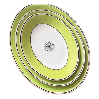 1980s Set of 3 Ceralene “Directiore” green Limoges oval serving platters // A Raynaud et Cie // Made in France // French Empire style For Sale