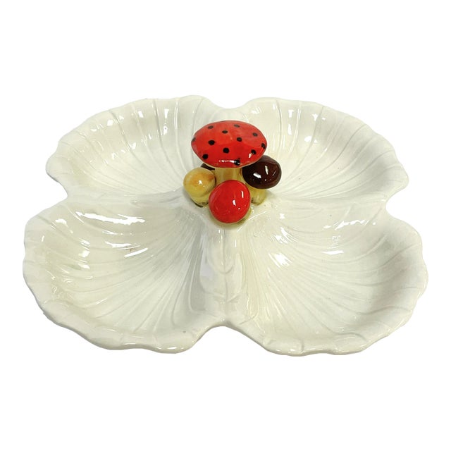 Vintage Italian Divided Serving Dish With Decorative Mushroom Handle For Sale