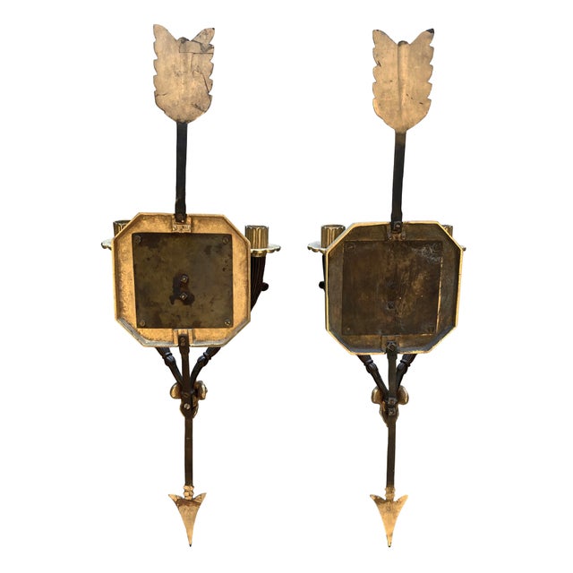 Pair of Roman Neoclassical Gilt and Bronze Candle Sconces With Arrow Motif For Sale - Image 9 of 9