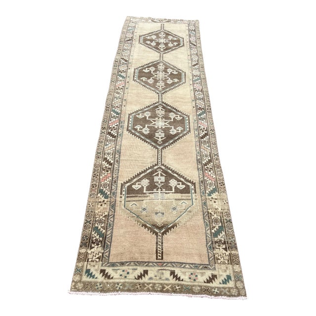 1960s Vintage Persian, Geometric Pattern, Earthy Color Runner Rug For Sale