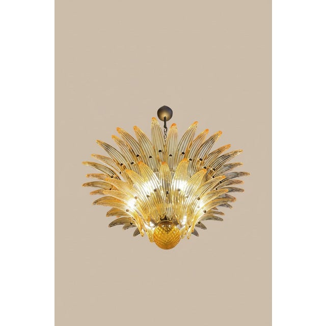 2020s Pairs of Amber Palmette Murano Glass Chandelier – 58 Hand-Blown Amber Glass Leaves, Italy For Sale - Image 5 of 6