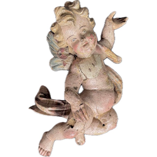 German Baroque Painted Wood Angel Sculptures, a Pair For Sale - Image 11 of 12