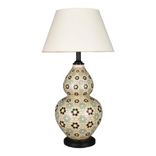 Ceramic Blue & Black Mosaic Floral Pattern Table Lamp For Sale