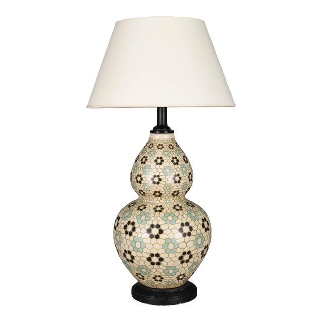 Ceramic Blue & Black Mosaic Floral Pattern Table Lamp For Sale