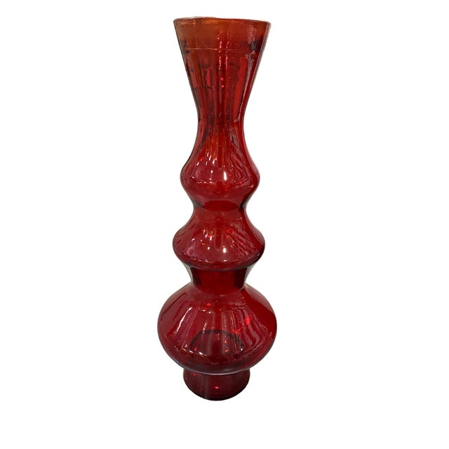 Transitional Red Glass Bottle Vase For Sale - Image 3 of 4