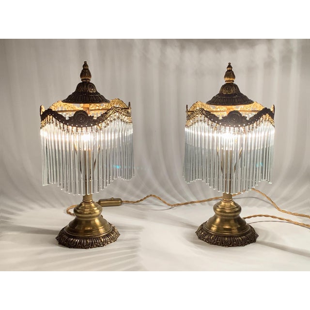 Vintage Spanish Brass & Glass Tube "Waterfall" Table Lamps – Expertly Restored - a Pair For Sale - Image 10 of 10