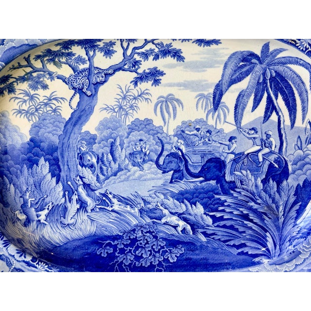 Large Blue and White Transferware Spode Platter "Shooting a Leopard" pattern from the Indian Sporting Series. circa...