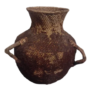 19th Century Apache Tus Water Jar - Woven Willow Covered in Pinion Pitch