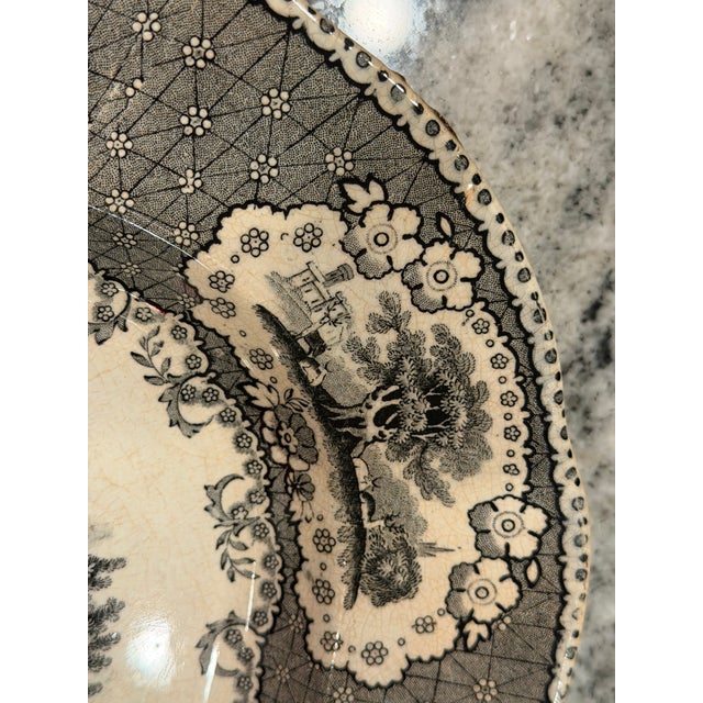Mid 19th Century Mid-19th Century English Black Transferware Romantic Scenic Platter, Circa 1850–1870 For Sale - Image 5 of 18