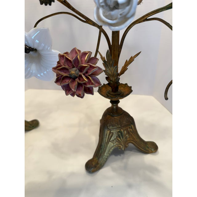 Antique 19th Century Impressive Ornate French Victorian Gold Gilt Floral Altar Lamp - Candelabra Pair For Sale In Houston - Image 6 of 6