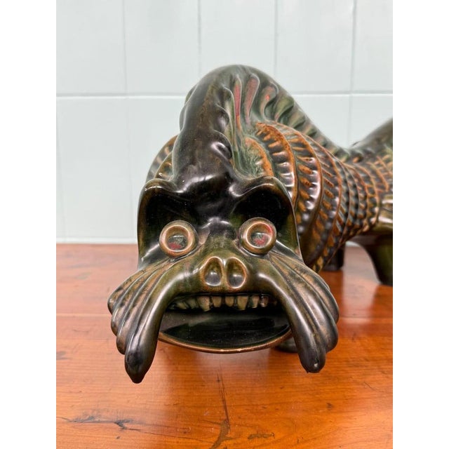 Forest Green Decorative Sculpture Whale Fish Design in Majolica by Protoryev for Vasylkiv, USSR, 1950s For Sale - Image 8 of 11