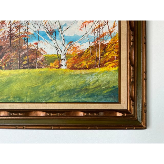 Green 1980's Vintage Impressionist Autumn Landscape Oil Painting, Framed For Sale - Image 8 of 10