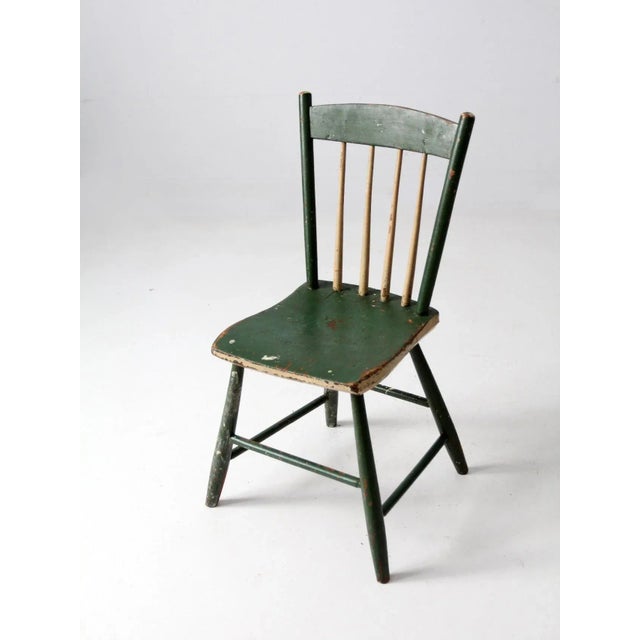 Wood Antique Primitive Painted Plank Seat Chair For Sale - Image 7 of 11