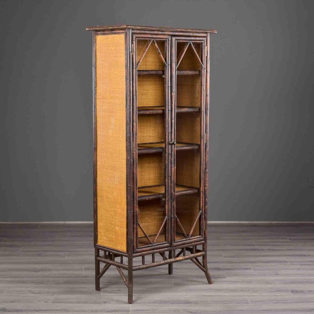 English Aesthetic Movement Tall Glass Front Bamboo Cabinet For Sale - Image 4 of 12