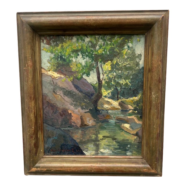 1936 Oil on Canvas of New England Woodland Stream For Sale
