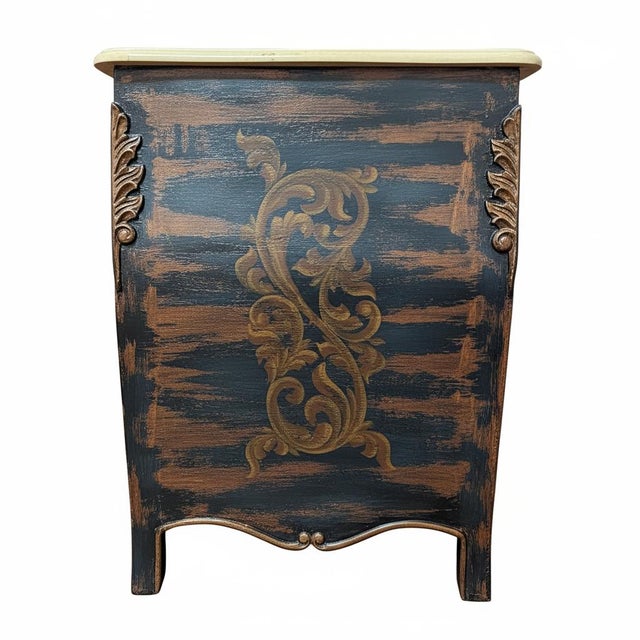 French Style Hand Painted Bathroom Vanity With Marble Top and Sink For Sale - Image 9 of 9