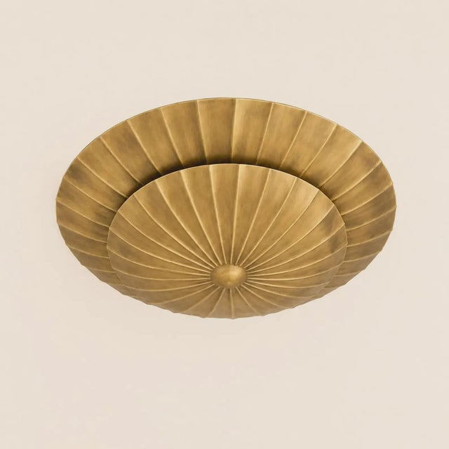 Not Yet Made - Made To Order Handcrafted Antique Brass Shell Chandelier | Sculptural Scalloped Pendant Light | Art Deco Luxury Ceiling Fixture | Statement Lighting For Sale - Image 5 of 7