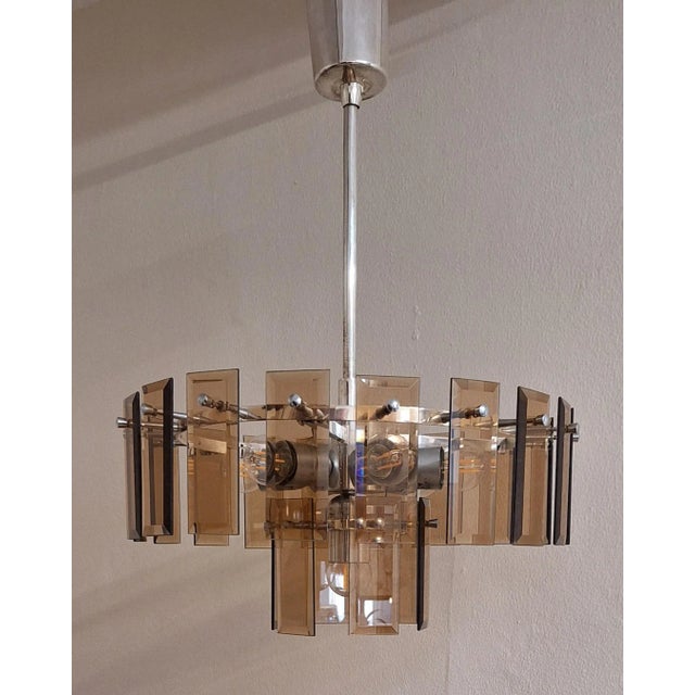 Vintage Chandelier with Silver-Colored Metal Frame, 1970s, in Good conditions. Designed 1970 to 1979 European Plug (up to...
