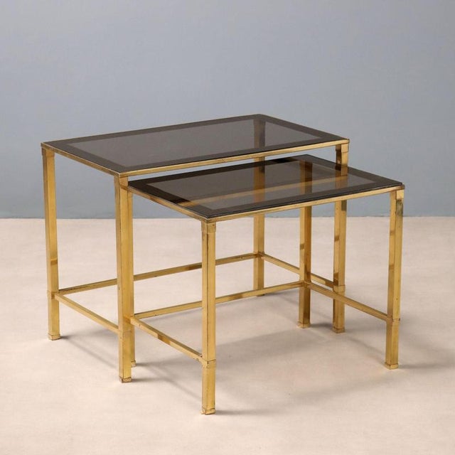 Vintage Coffee Tables in Brass and Smoked Glass, Italy, 1960s, Set of 2 For Sale - Image 10 of 10