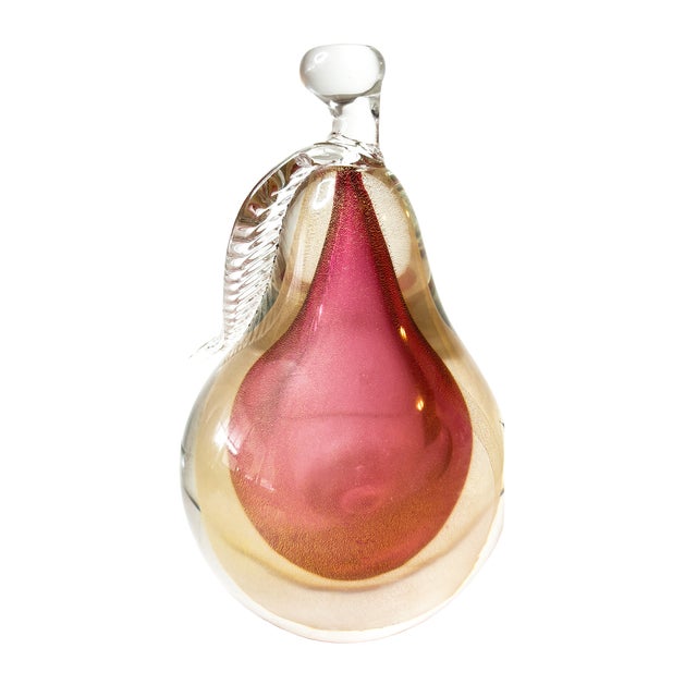 Mid-century Murano art glass pear designed by Alfredo Barbini, circa 1950-1960. This is a rare version of the piece, with...
