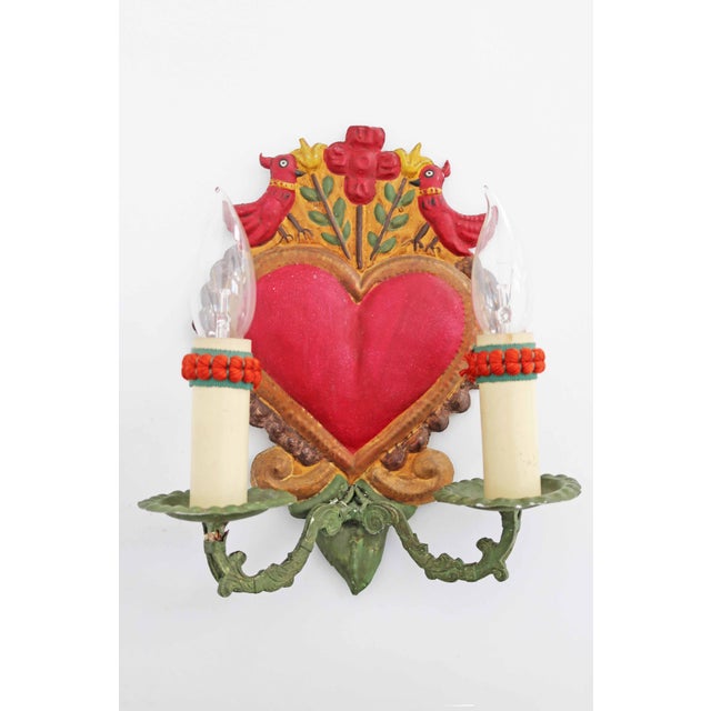 Vintage Italian Lovebirds Florentine Wall Lamp, 1970s For Sale - Image 9 of 9