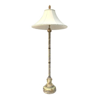 Antique European Capodimonte Floor Lamp With Gold Details and Custom Shade For Sale