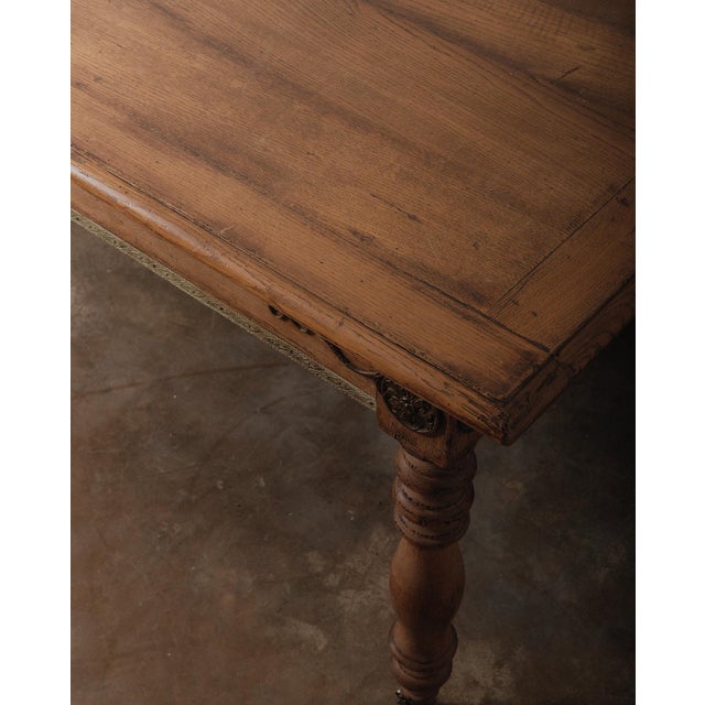 19th Century French Provincial Oak Dining Table With Carved Details and Casters For Sale - Image 9 of 10