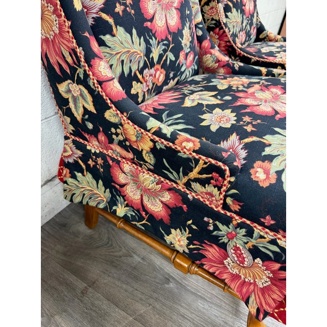 Late 20th Century Vintage Queen Anne Style Wingback Lounge Chairs - Pair For Sale - Image 5 of 17