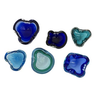 Mid-Century Blue Murano Glass Bowls, 1970s, Set of 6 For Sale