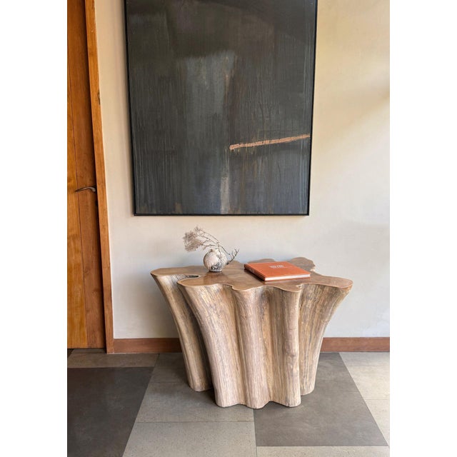 Contemporary Sculptural Solid Teak Wood Table With Natural Grain & Bleached Finish For Sale - Image 3 of 14