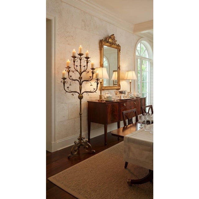 Vintage Florentine Style Gilt Wrought Iron Floor Candelabra For Sale - Image 12 of 12