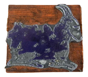 Mid Century Etched Metal & Wood Print Block of Goat