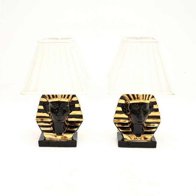 Mid-Century Modern Vintage Italian Ceramic Pharaoh Table Lamps, 1980s, Set of 2 For Sale - Image 3 of 11