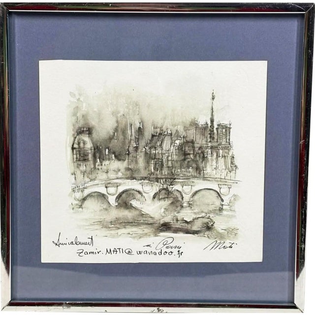 Zamir Mati Signed Original Mixed Media Paris Cityscape, 1990s This evocative original mixed media work by Paris-based...