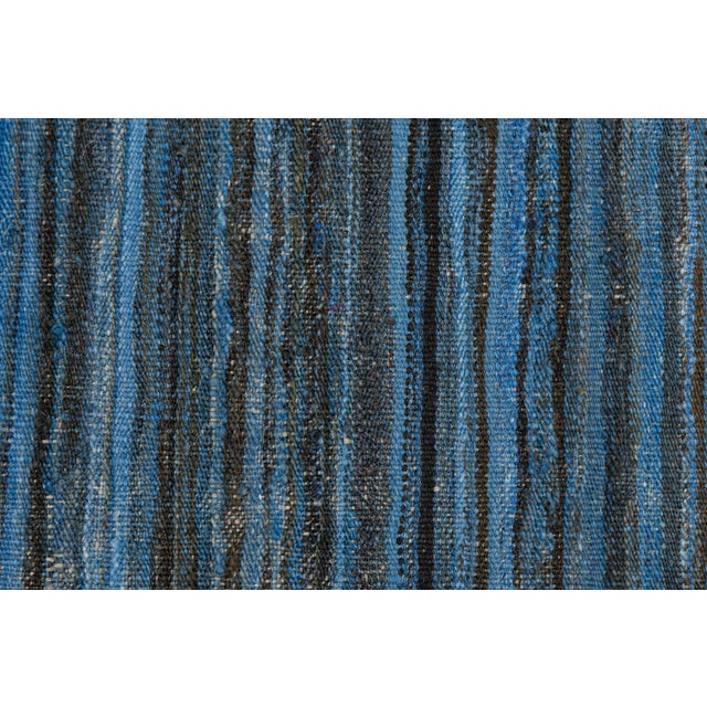 Modern Handmade Flat-Weave Kilim Wool Rug in Indigo & Charcoal Abrash 9x12 For Sale - Image 4 of 12