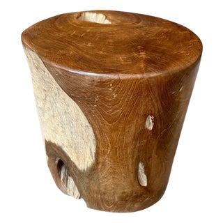Andrianna Shamaris Organic Teak Wood Cylinder Side Table For Sale