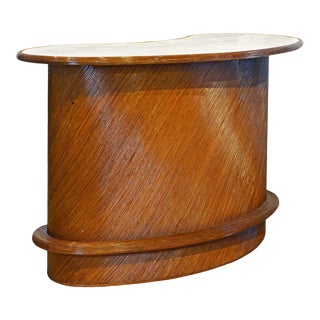 Gabriella Crespi Style Split Pencil Reed Rattan Marble Top Curved Home Dry Bar For Sale