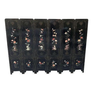 Large 6-Panel Chinese Hardstone & Lacquer Folding Screen Chinese, Early 20 Century For Sale