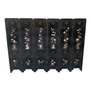 Large 6-Panel Chinese Hardstone & Lacquer Folding Screen Chinese, Early 20 Century