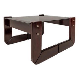 Mid-Century Brazilian Modern Brutalist End Table W/ Smoked Glass Top in Jacaranda by Percival Lafer, Brazil, C. 1970s For Sale