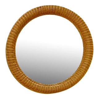 Vintage Coastal Woven Rattan Mirror For Sale