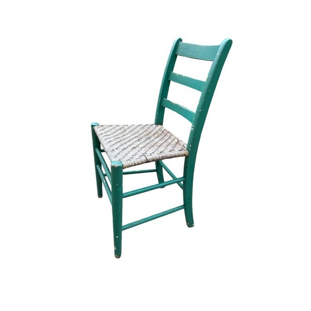 Shabby Chic Antique Green Painted Rattan Chair Distressed Rustic Shabby Chic For Sale - Image 3 of 11